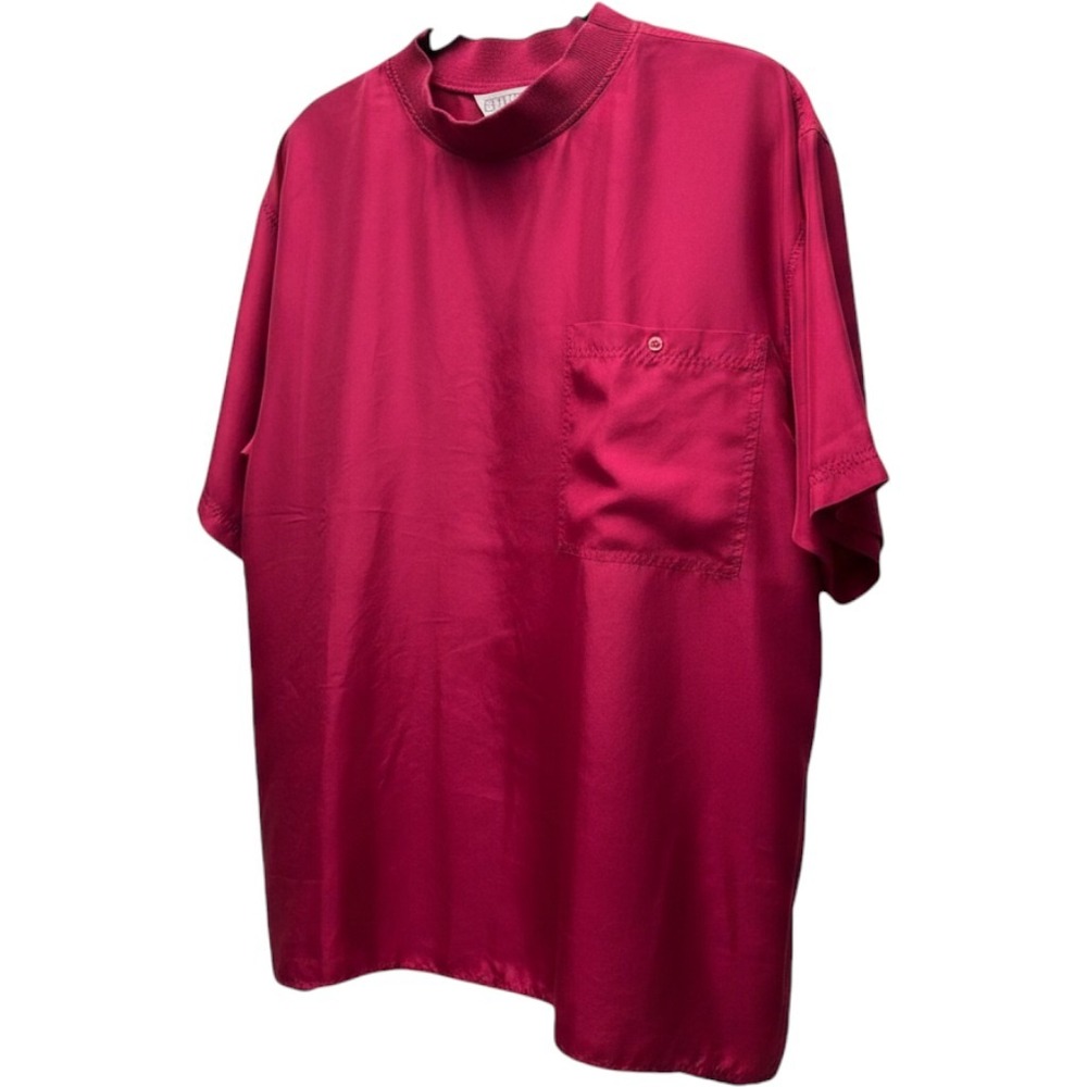 VTG Genelli Men's L Berry 100% Silk Shirt Pullover Boxy Money Resort Casino 90s